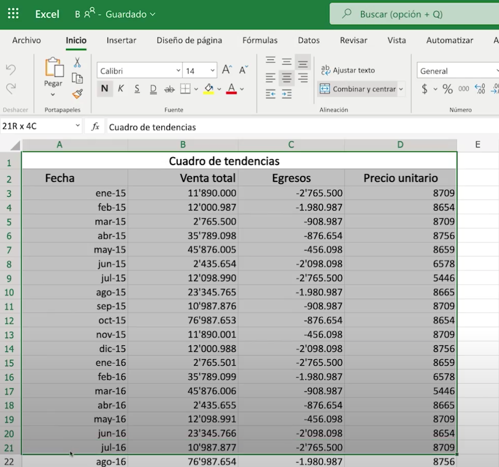 Seleccionar datos en Excel 365